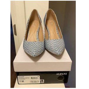 ALFANI Women's Blue & silver Printed Leather Comfort Heels Pumps Shoes US 7